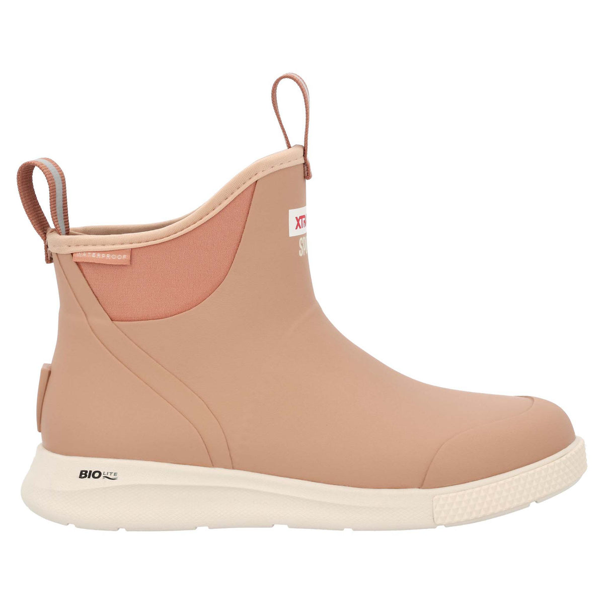 Women's Xtratuf ankle deck boot in cork side view.