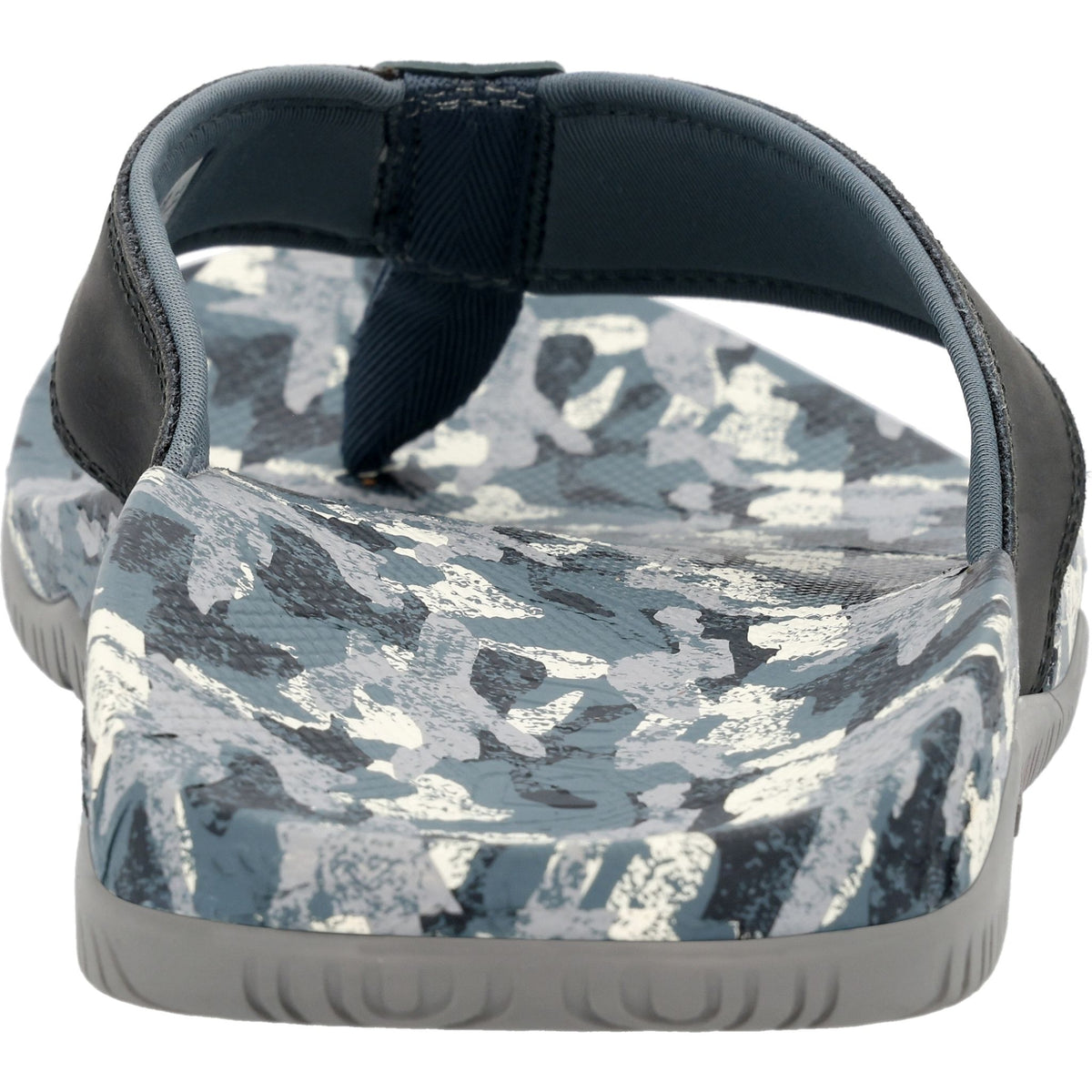 Men's xtratfu auna sandals in blue camo  back view.