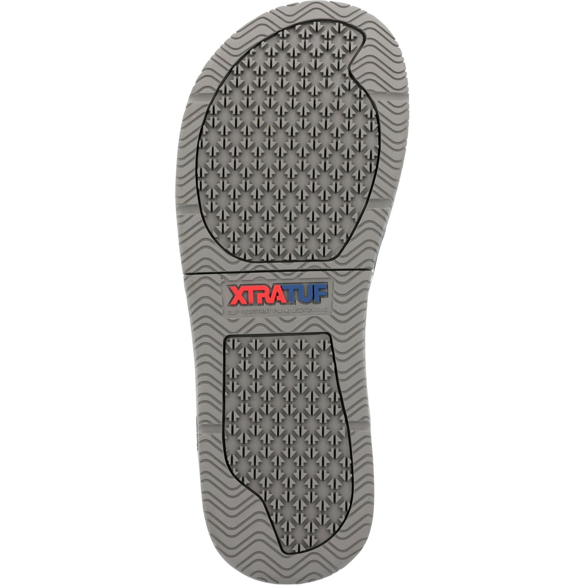 Men's xtratfu auna sandals in blue camo  bottom sole view.