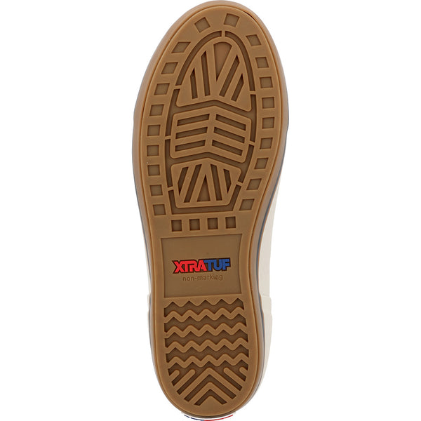Sole view of the boot showing the non-marking, slip-resistant brown tread designed for wet surfaces.