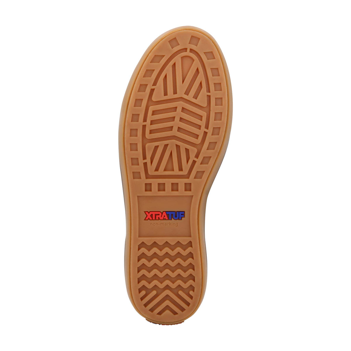 Brown shoe sole with XTRATUF logo on a white background