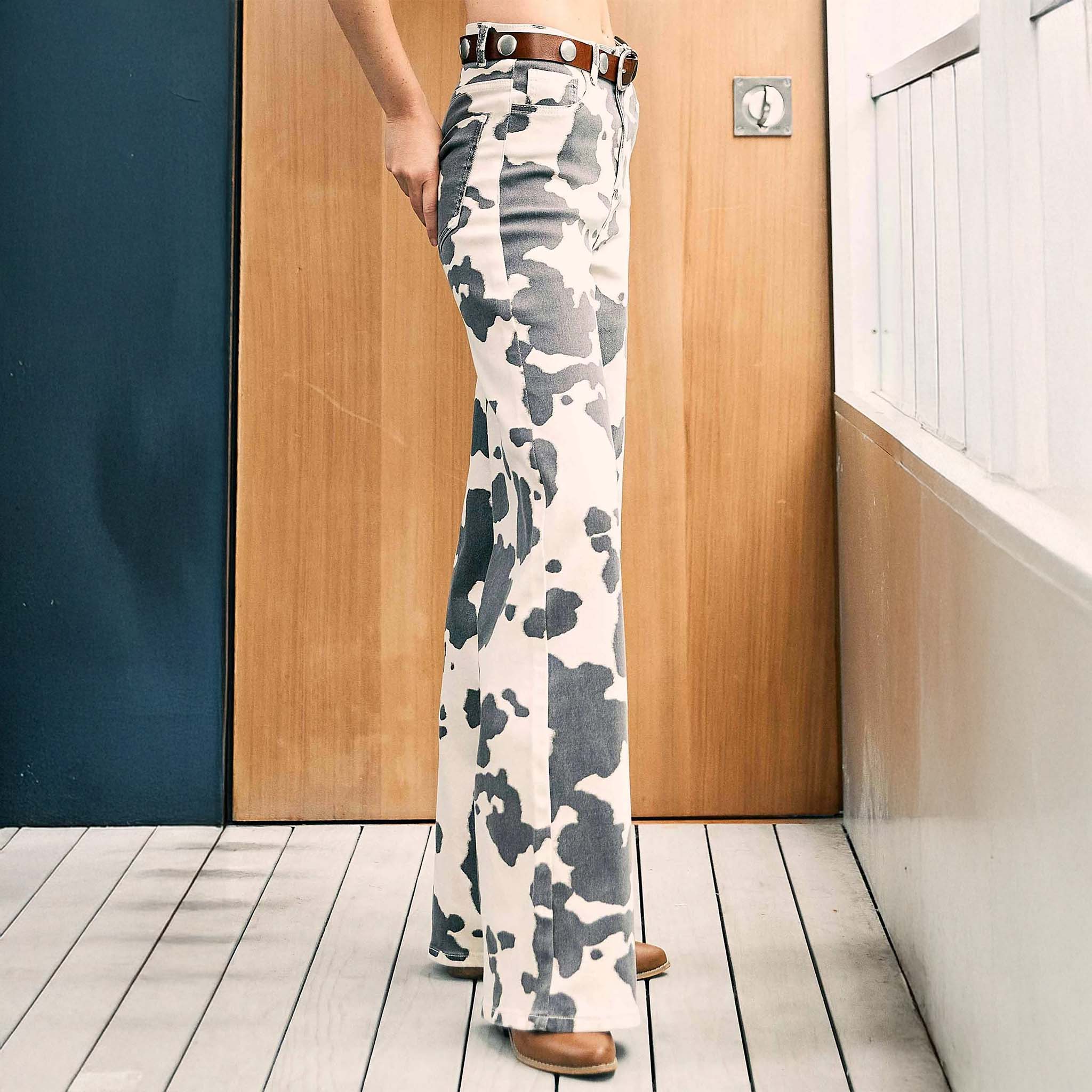 Cow Print Wide Leg Pants