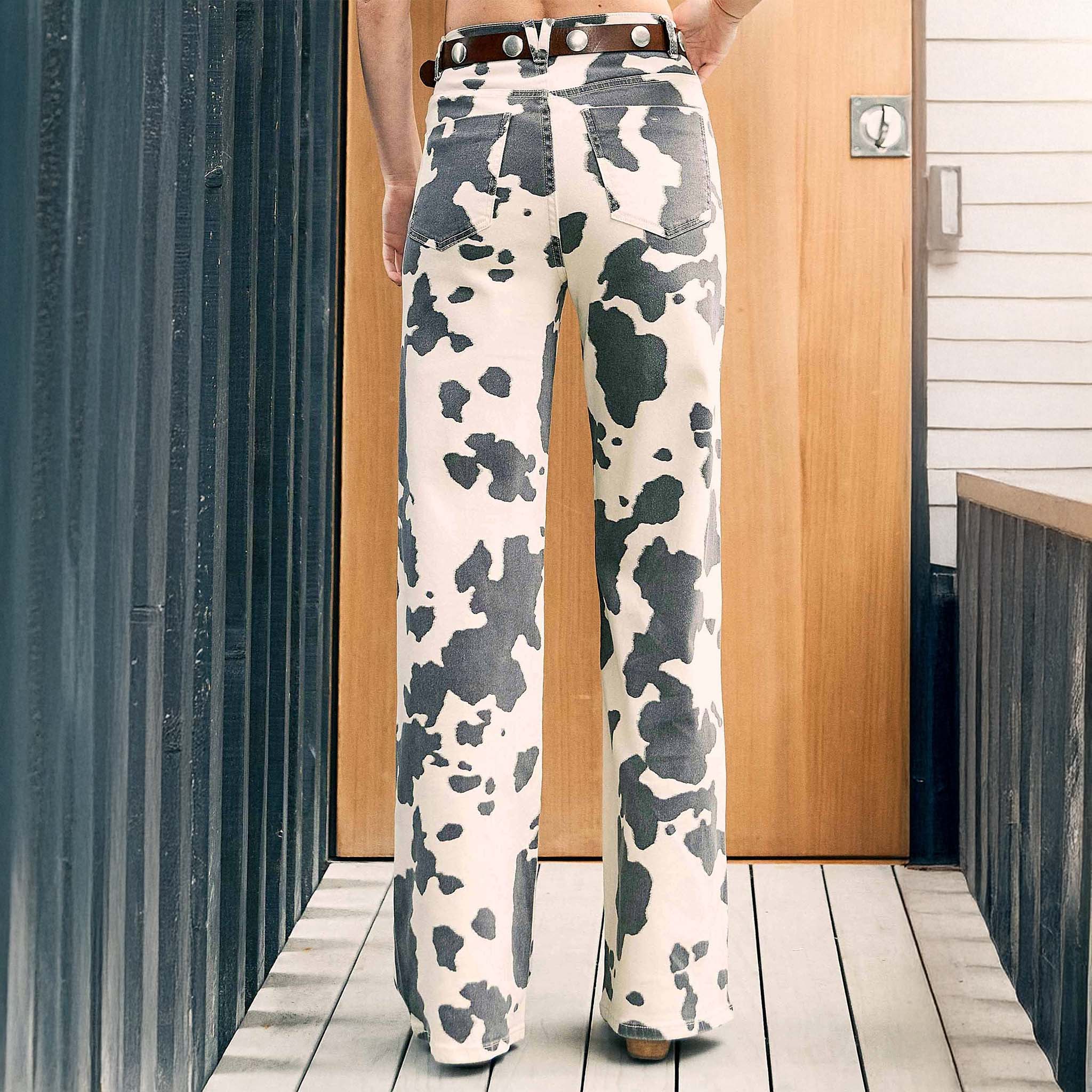 Cow Print Wide Leg Pants