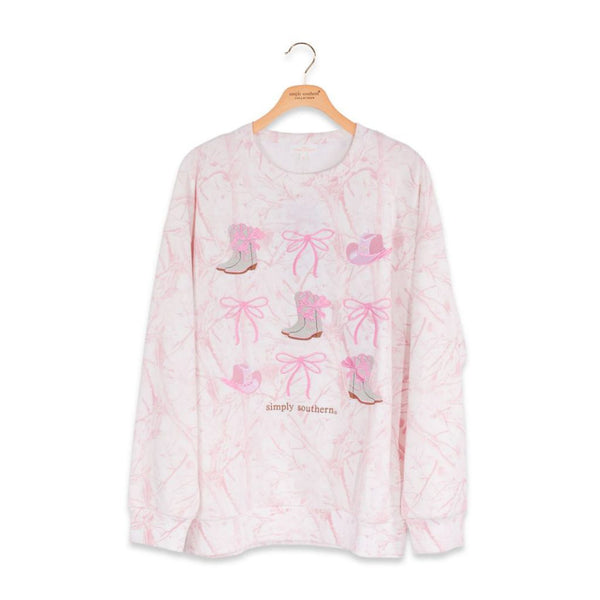 Youth Pink Camo Western Icons Crewneck Sweatshirt