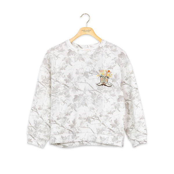 Youth Floral Cowboy Boots Crewneck Sweatshirt