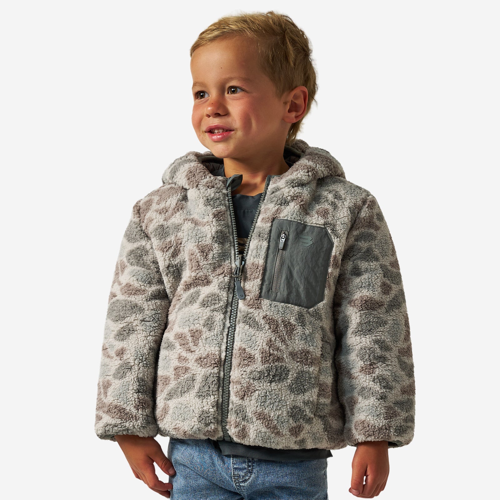 Youth Mountain Fleece Reversible Hooded Jacket in Classic Deer Camo