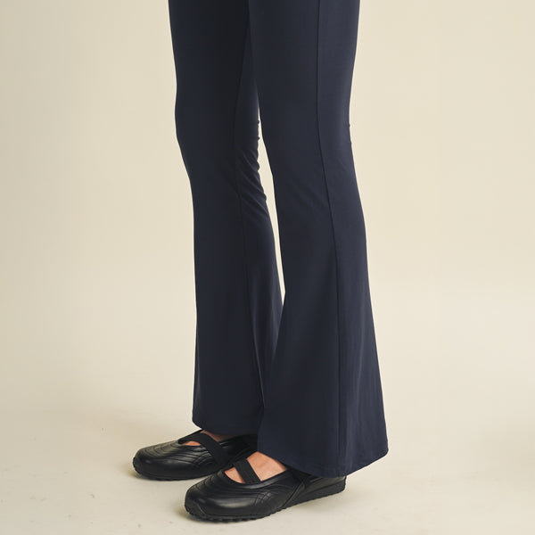 Knit Foldover Flare Pants in Dark Navy