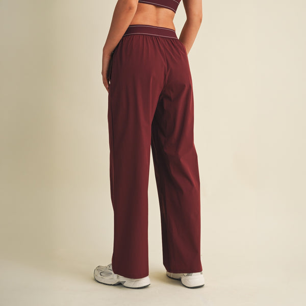 Relaxed Nylon Pants in Burgundy