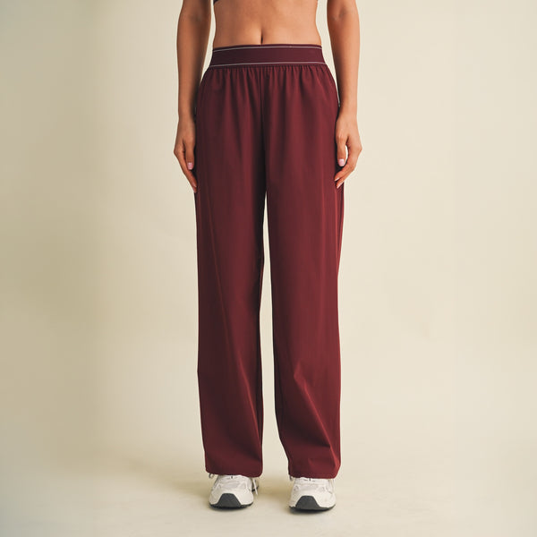 Relaxed Nylon Pants in Burgundy