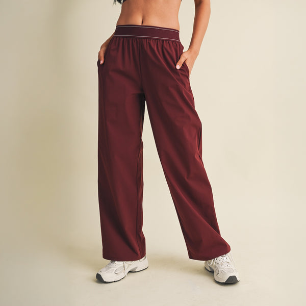Relaxed Nylon Pants in Burgundy
