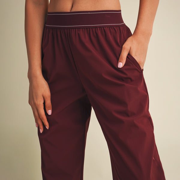 Relaxed Nylon Pants in Burgundy