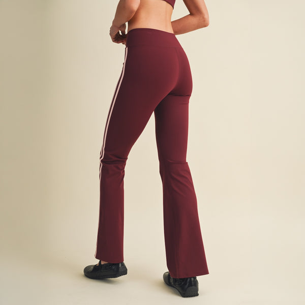 Side Stripe Flare Leggings in Burgundy