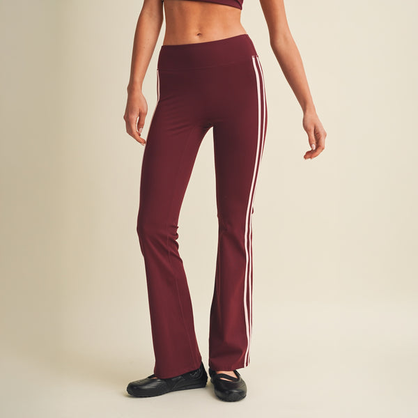 Side Stripe Flare Leggings in Burgundy
