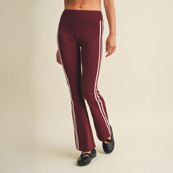 Side Stripe Flare Leggings in Burgundy
