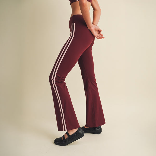 Side Stripe Flare Leggings in Burgundy