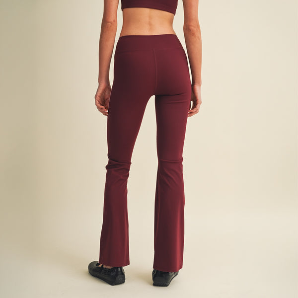 Side Stripe Flare Leggings in Burgundy