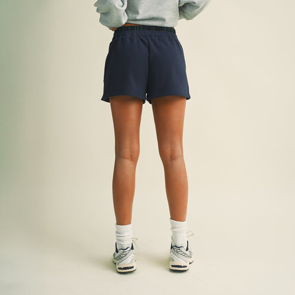 Plaid Waistband Sweat Shorts in Navy