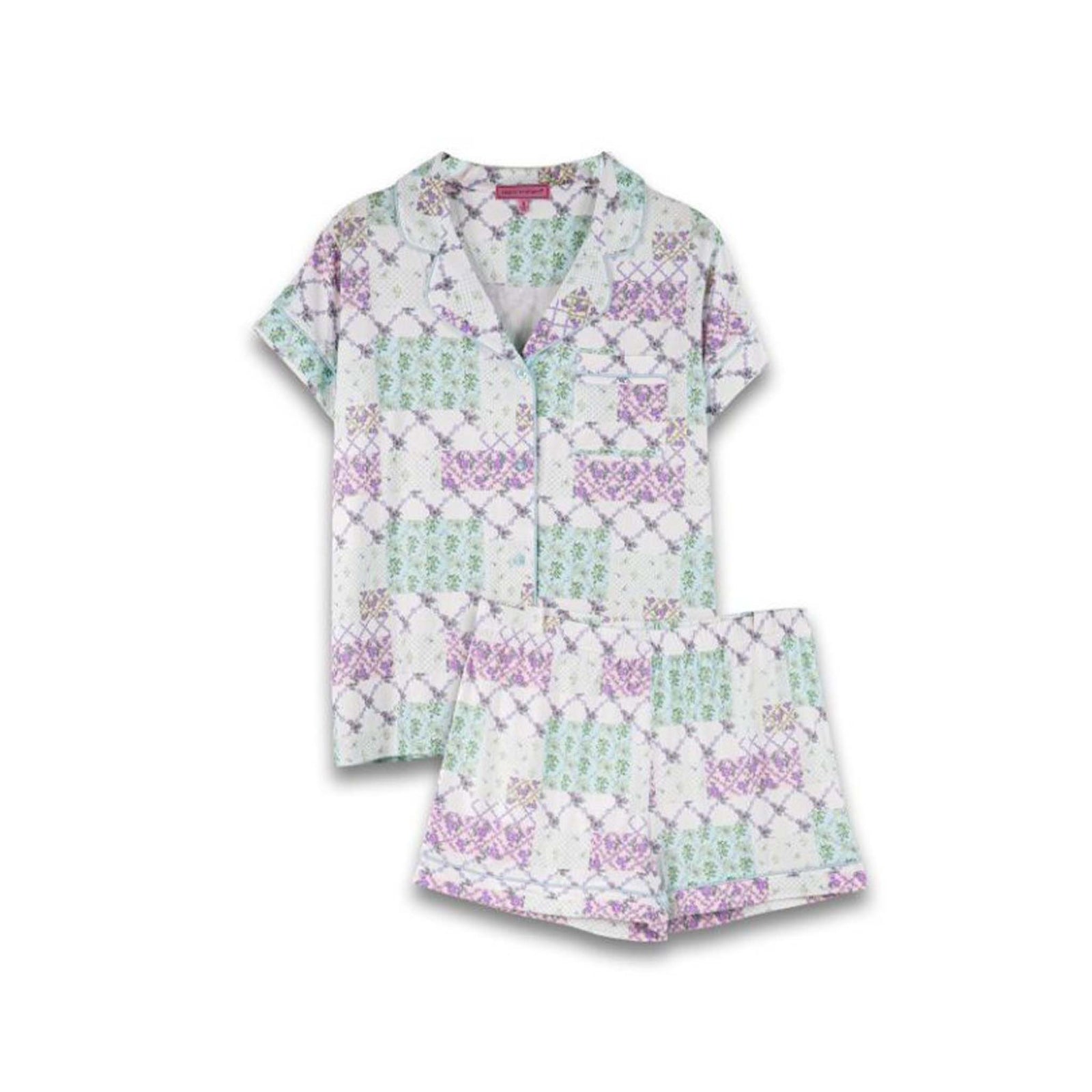 Floral patterned pajama set on a white background