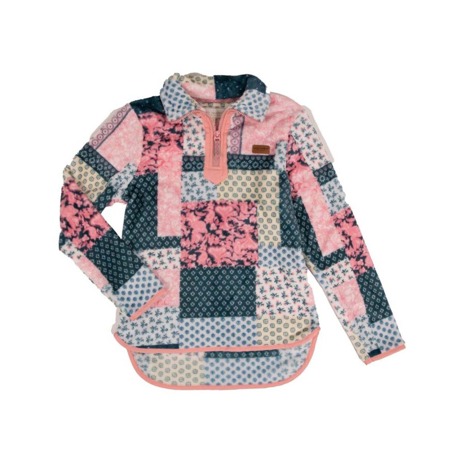 Simply Southern Youth Sherpa Half Zip Pullover in pink and blue Quilt Pattern.
