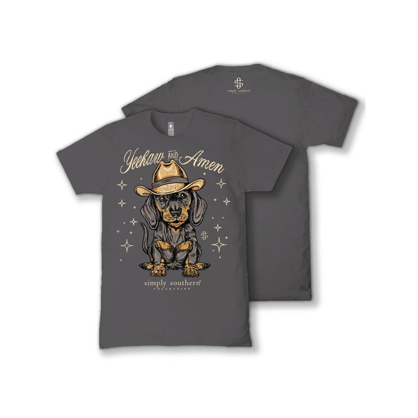 Youth Yeehaw and Amen Dachshund Short Sleeve T-Shirt