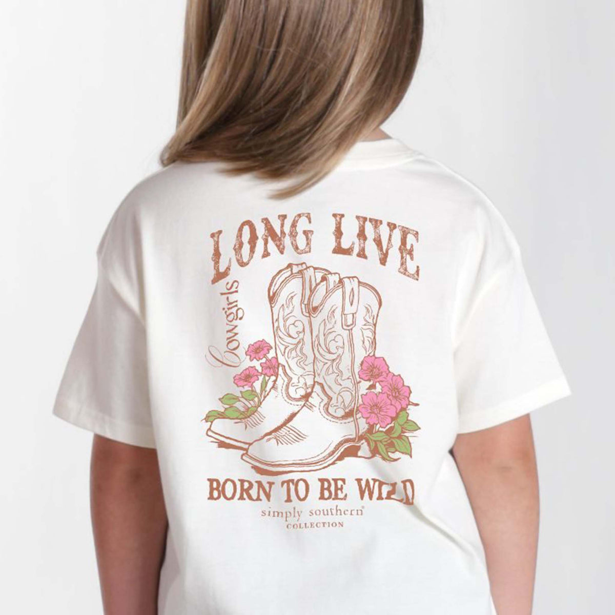 Simply Southern Youth Long Live Cowgirls Short Sleeve T-Shirt in oyster