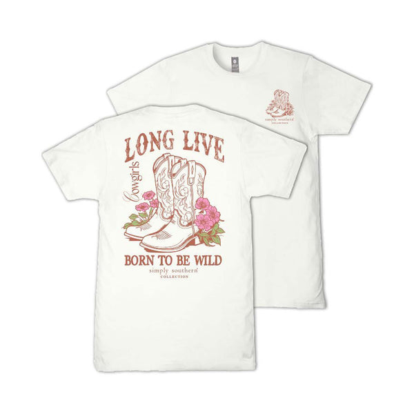 Simply Southern Youth Long Live Cowgirls Short Sleeve T-Shirt in oyster