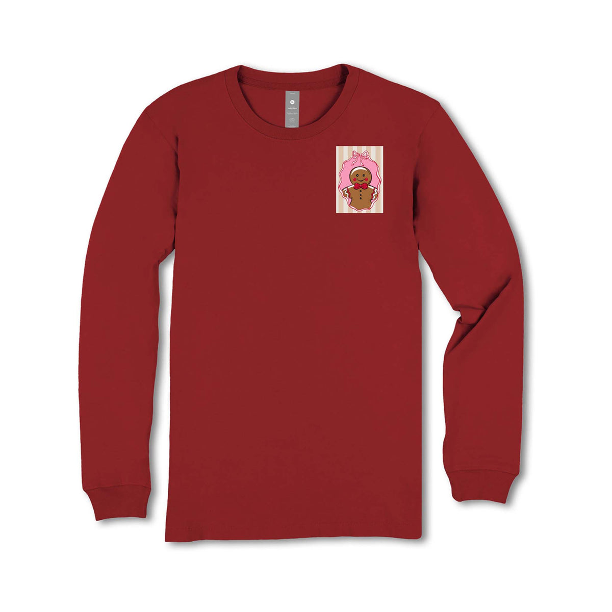 Youth Simply Southern red long sleeve t-shirt with a gingerbread design on the front chest.