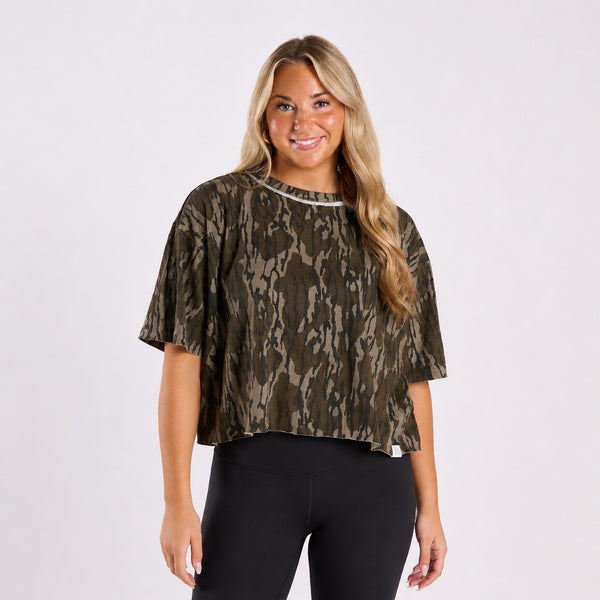 Short Sleeve Boxy Cropped Athletic Top in Original Bottomland