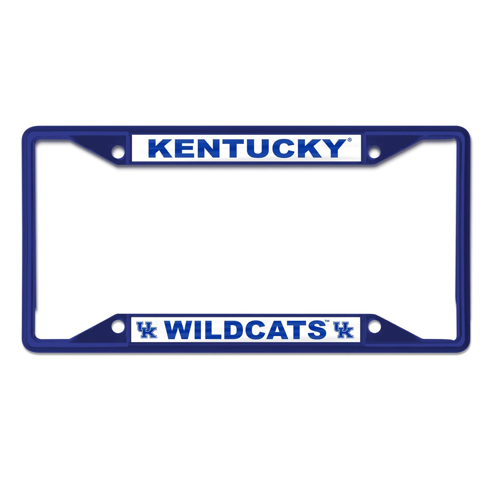 Blue Kentucky Wildcats license plate frame with “Kentucky” at the top and “Wildcats” with UK logos at the bottom.