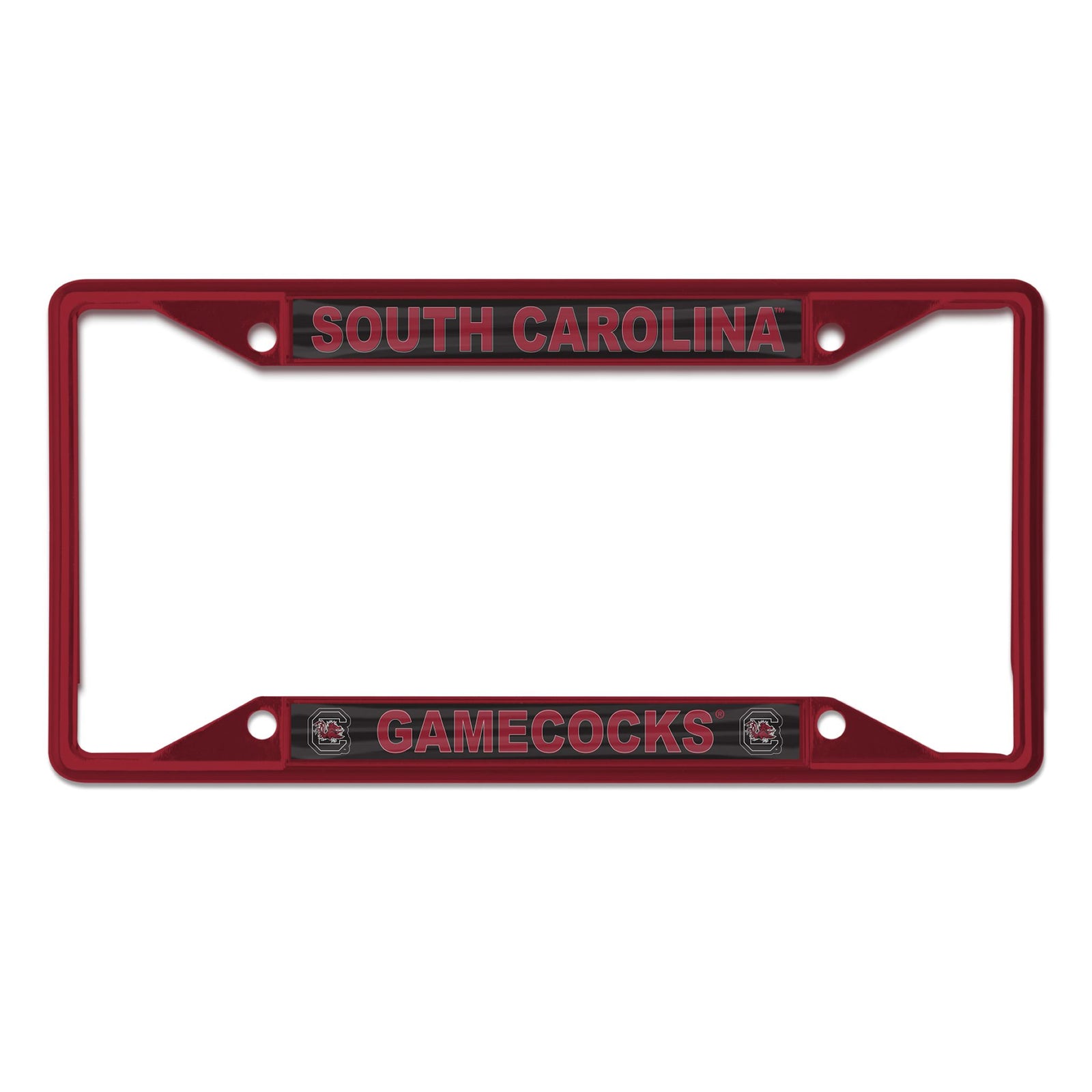 Garnet South Carolina Gamecocks license plate frame with “South Carolina” at the top and “Gamecocks” at the bottom.