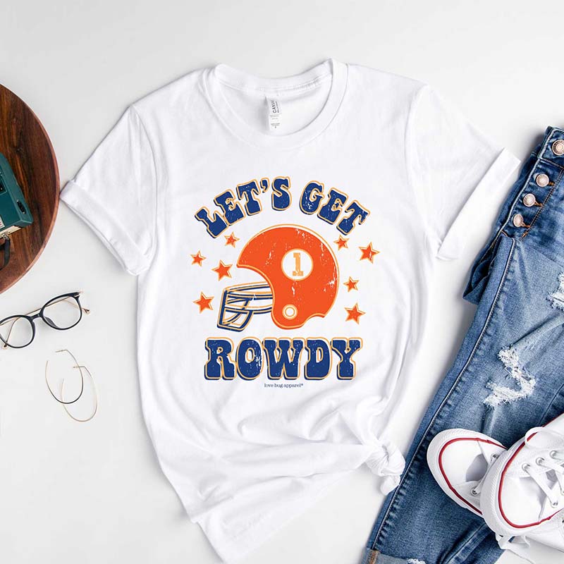 Let&#39;s Get Rowdy Short Sleeve T-Shirt in Orange and Blue