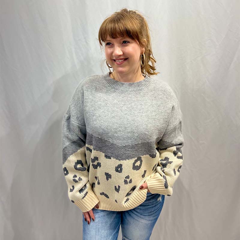 Chevron Animal Print Colorblock Pullover Sweater