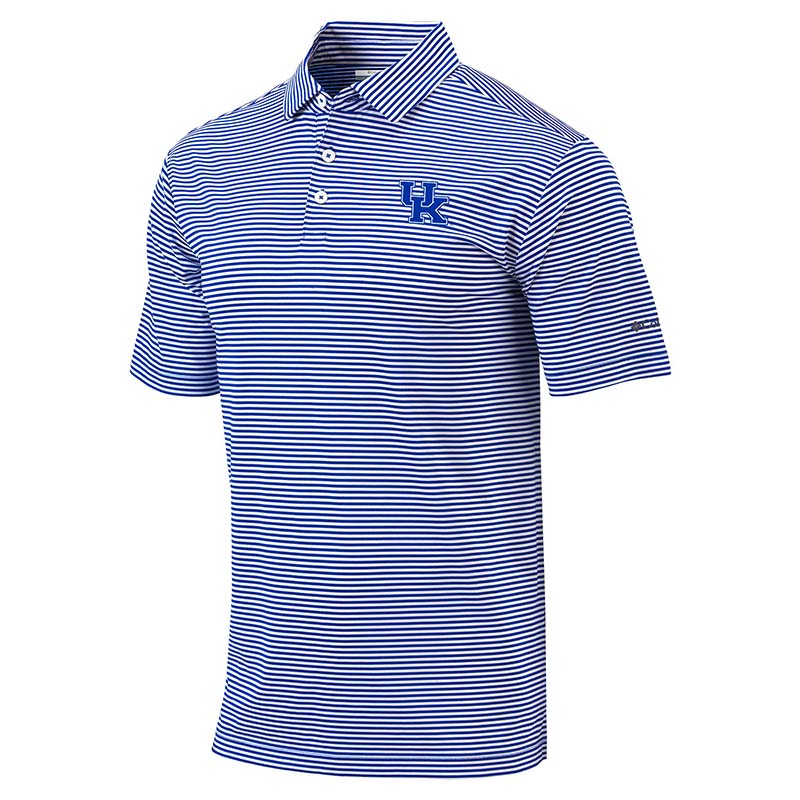 Kentucky logo blue stripe performance polo.