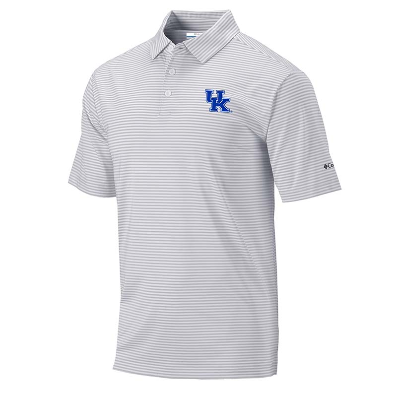 Kentucky logo grey stripe performance polo.