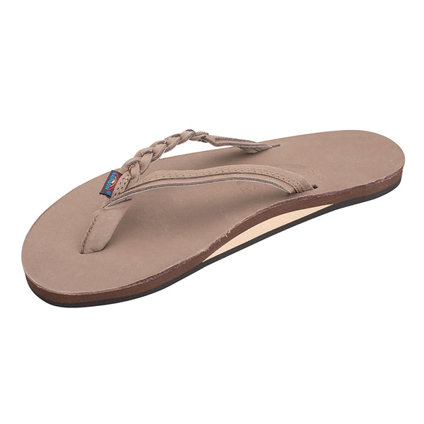 Women's Rainbow Sandals Flirty Braid Strap Flip Flops with braided leather straps and a cushioned footbed.