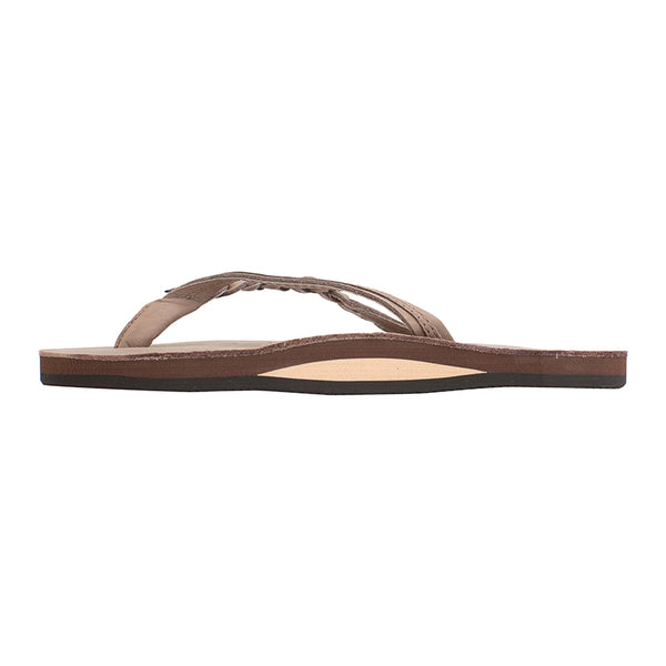 Side view of Women's Rainbow Sandals Flirty Braid Strap Flip Flops with braided leather straps and a cushioned footbed.