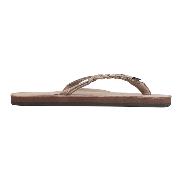 side view of Women's Rainbow Sandals Flirty Braid Strap Flip Flops with braided leather straps and a cushioned footbed.