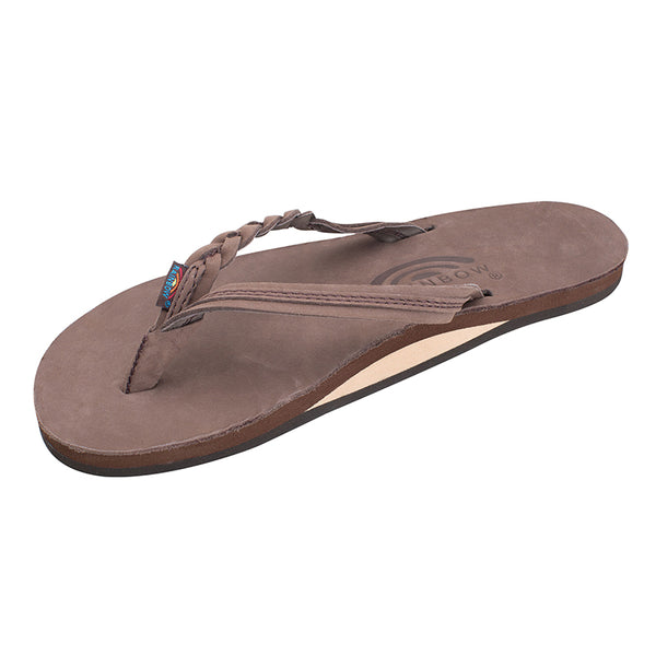 Women's Rainbow Sandals Flirty Braid Strap Flip Flops with braided leather straps and a cushioned footbed.
