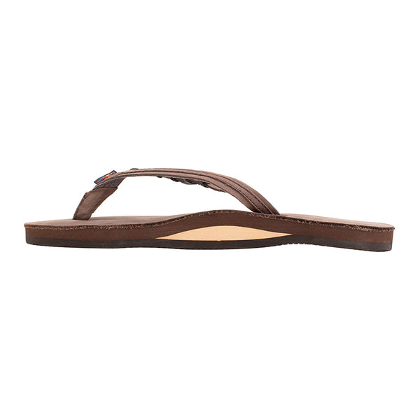 side view of Women's Rainbow Sandals Flirty Braid Strap Flip Flops with braided leather straps and a cushioned footbed.