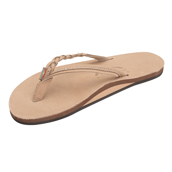 Women's Rainbow Sandals Flirty Braid Strap Flip Flops with braided leather straps and a cushioned footbed.