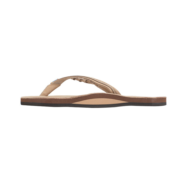 side view of Women's Rainbow Sandals Flirty Braid Strap Flip Flops with braided leather straps and a cushioned footbed.
