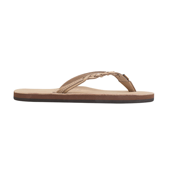 side view of Women's Rainbow Sandals Flirty Braid Strap Flip Flops with braided leather straps and a cushioned footbed.