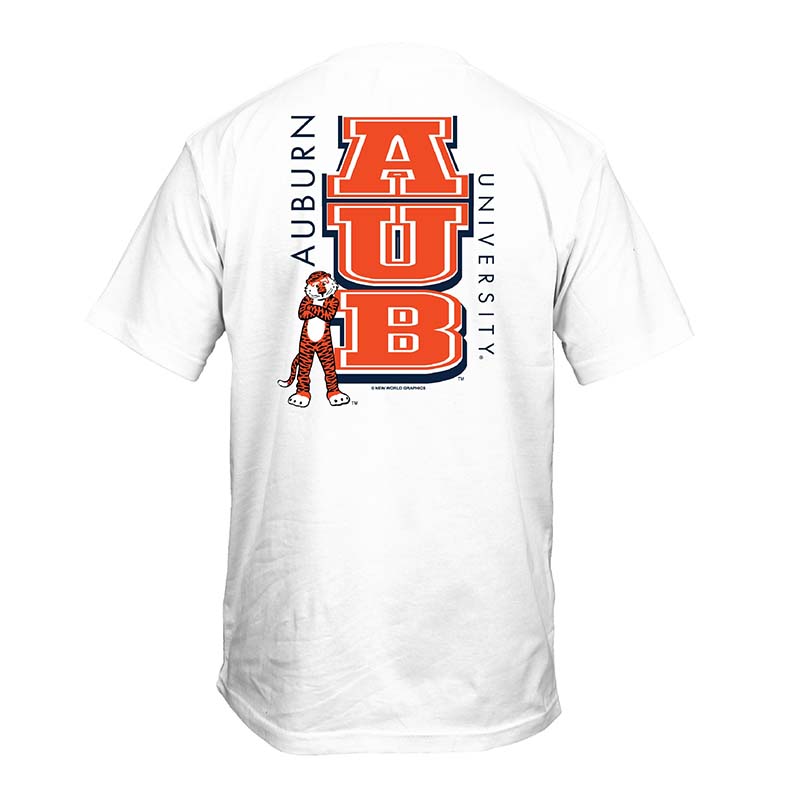 Auburn Retro Vertical Short Sleeve T-Shirt in White back