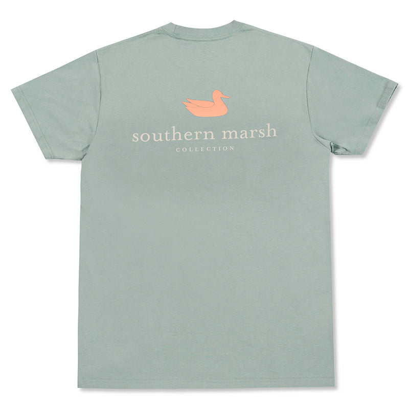 Authentic Rewind Short Sleeve T-Shirt in light green with peach colored logo and light grey letters