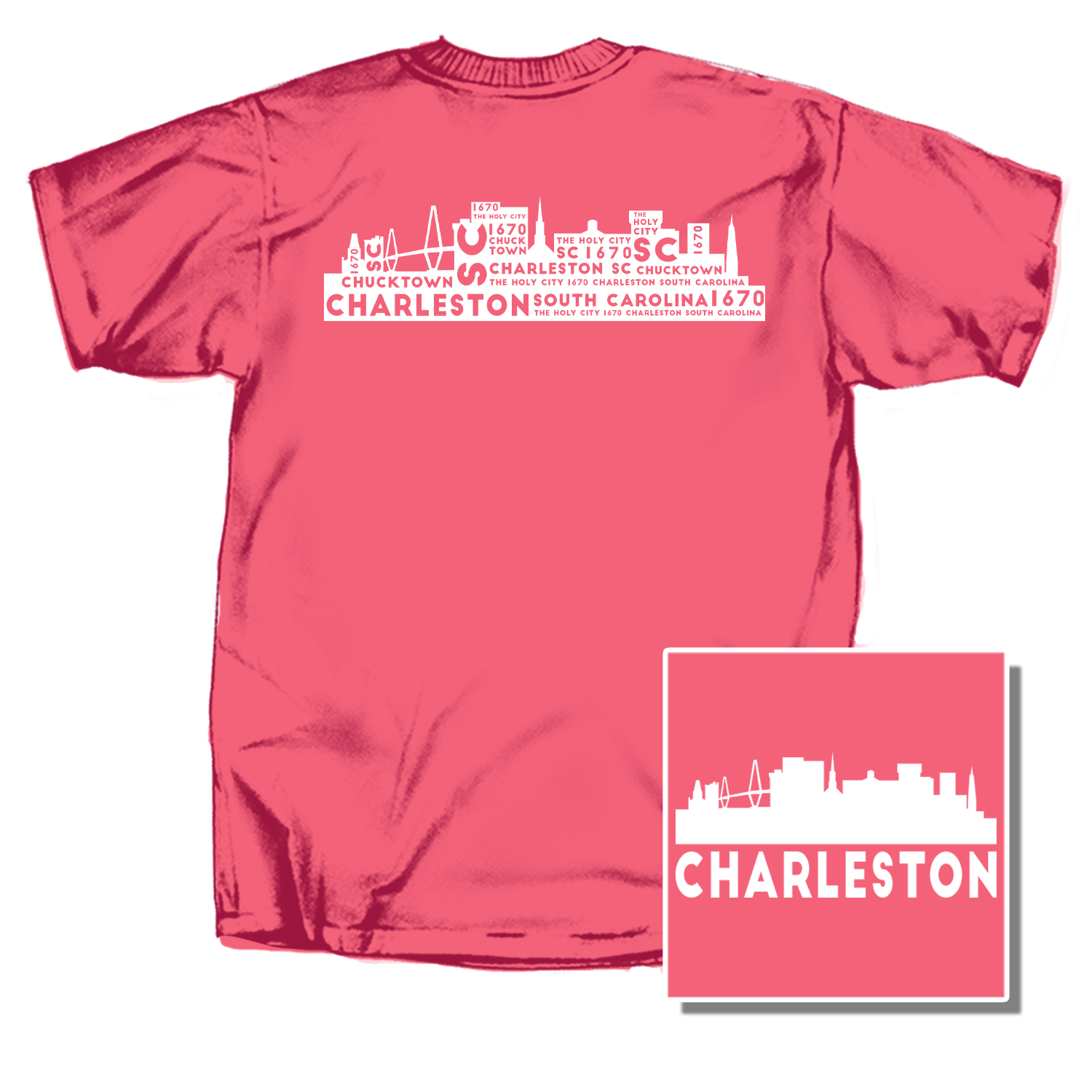 Charleston Word Cloud Short Sleeve T-Shirt in coral