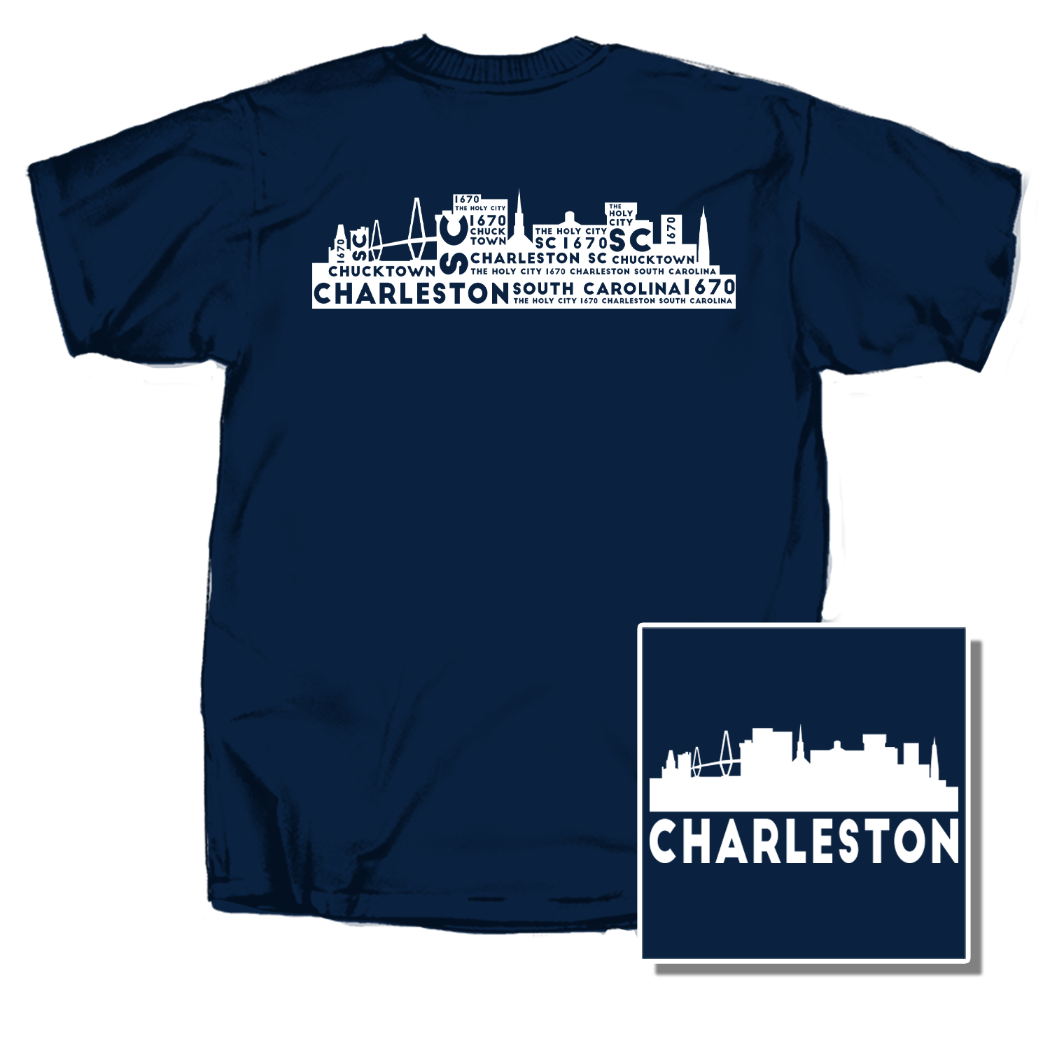 Charleston Word Cloud Short Sleeve T-Shirt in navy