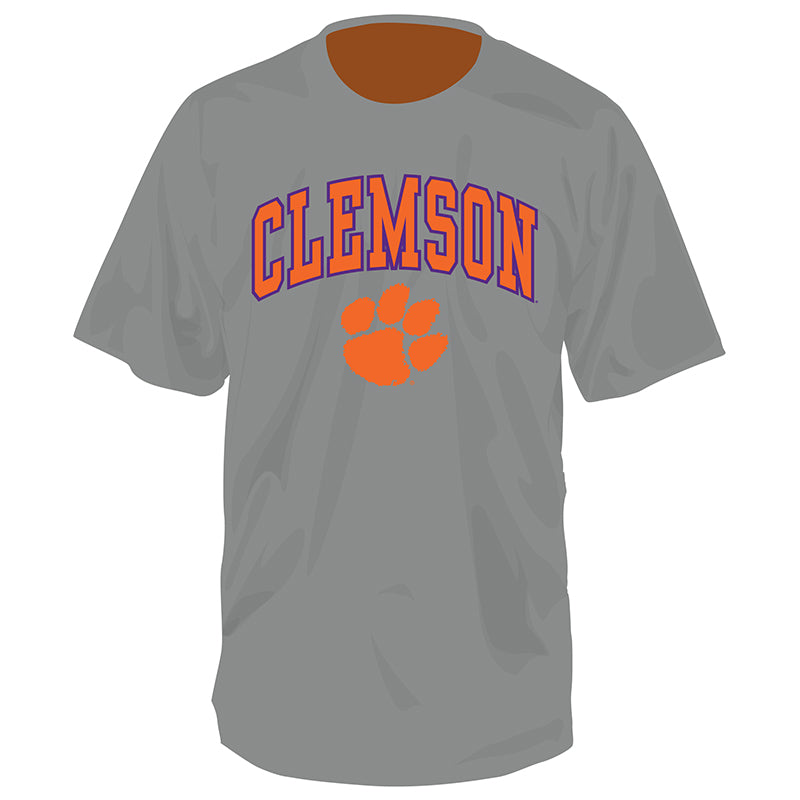 Clemson Two Color Arch with tiger Paw Grey Short Sleeve T-shirt