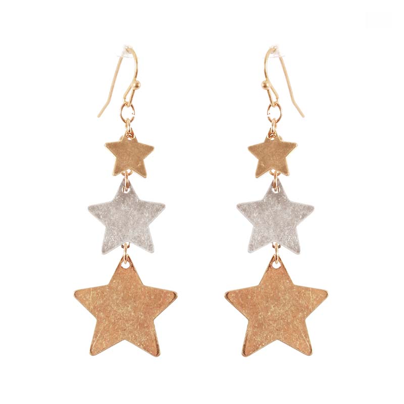 Gold and Silver Star Drop Earrings