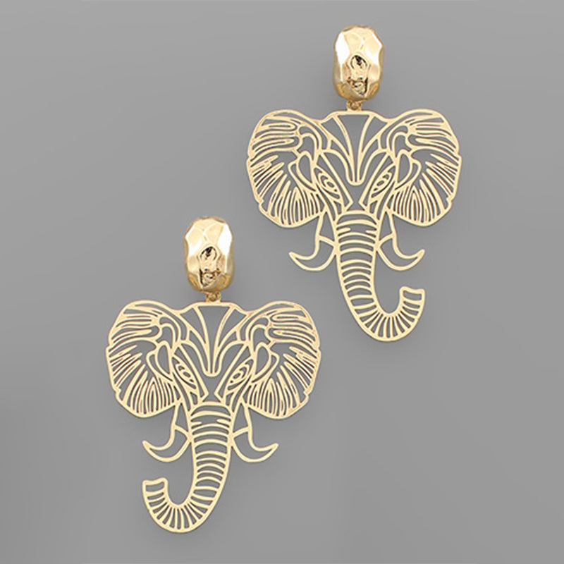 Filigree Elephant Earrings in gold