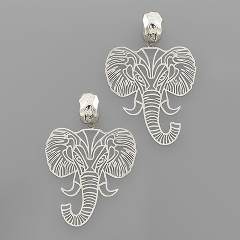 Filigree Elephant Earrings in silver